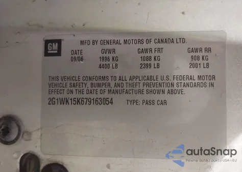 2007 Chevrolet Monte Carlo Lt from USA, damaged, VIN 2G1WK15K679163054